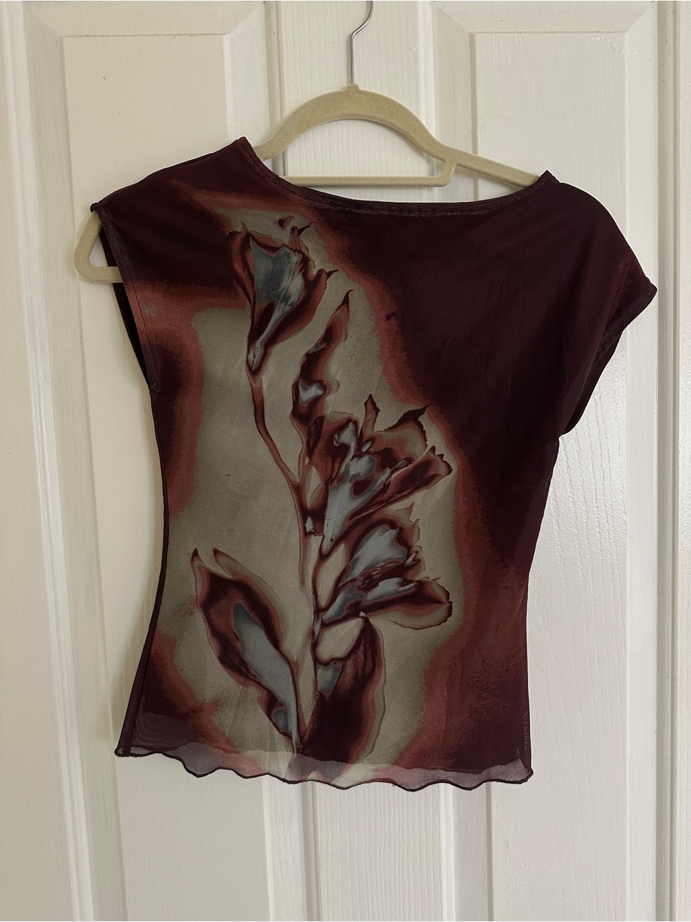 Princess Polly Burgundy and Sage Cap-Sleeve Printed Top - Picture 2 of 4